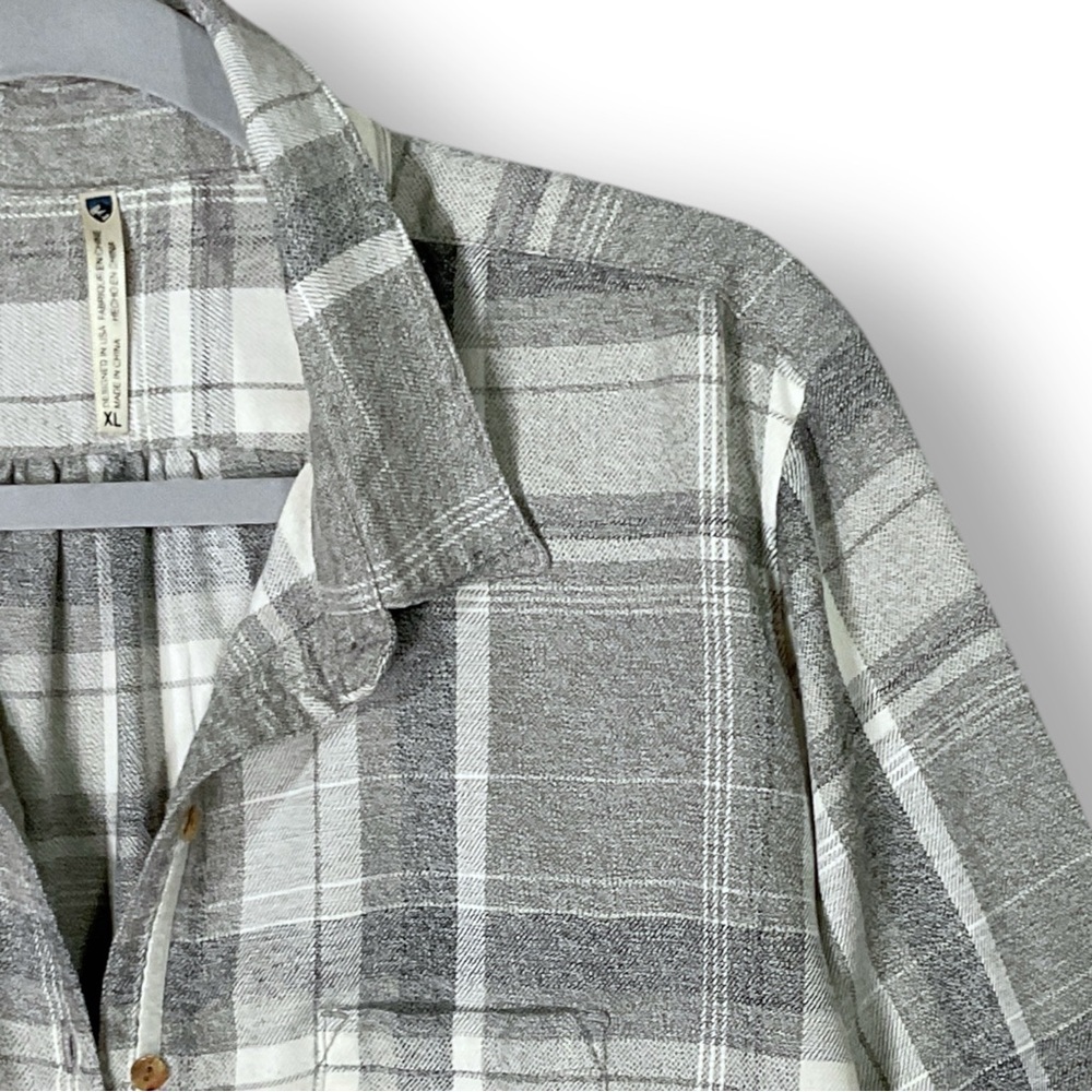 Kuhl Womens Plaid Flannel Shirt Sz XL Button Down Long Sleeve Gray Grunge - Picture 4 of 13